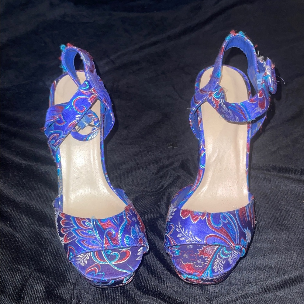 Qupid Purple and Red Paisley Heels